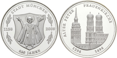 ФРГ - МЮНХЕН МЕДАЛЬ 2008 СТАРАЯ КИРХА, БЛИЗНЕЦЫ серебро PROOF 1072-9-21
