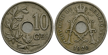 Бельгия 10 сантимов 1920 Belgique KM 85 медно-никель 4172-845