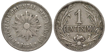 Уругвай 1 сентесимо 1924 KM 19 медно-никель 4169-637