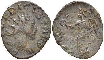 Римская Империя (императоры в Галлии) антониниан 272 - 274 Тетрик II. COMES AVG, Виктория с венком и пальмовой ветвью, Августа Треверов, Very fine RIC 224 биллон 1073-14-75