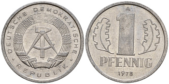 ГДР 1 пфенниг 1978 A KM 8.2 алюминий 187-145