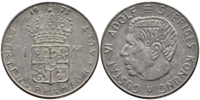 Швеция 1 крона 1973 Густав VI Адольф (1950-1973) KM 826а медь плакированная медно-никелем 4395-524