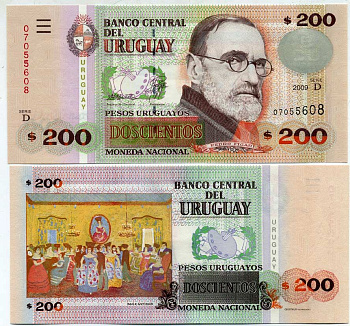 Уругвай 200 песо 2006 серия D, Педро Фигари, художник Pick 89b бумага UNC (пресс) 444-23-3-2
