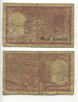 ИНДИЯ 2 РУПИИ 1985-1990 ПОДПИСЬ 85, БУКВА В Pick 53Аd бумага 7218-56-1