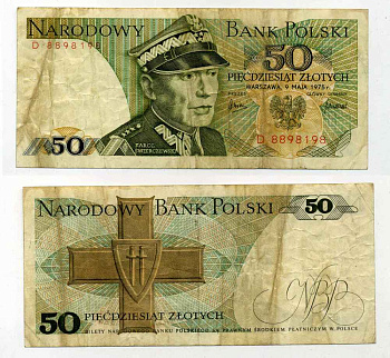 Польша 50 злотых 1988 Кароль Сверчевский, знак Грюнвальдского ордена Pick 142 c бумага 8588-8-1-2