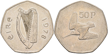 Ирландия 50 пенсов 1978 ВАЛЬДШНЕП KM 24 медно-никель 88-636