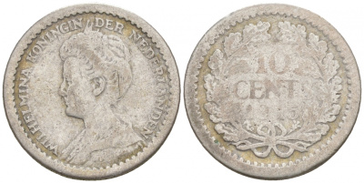 Нидерланды 10 центов 1915 Вильгельмина I (1890-1948) KM 145 серебро 44-1018