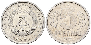ГДР 5 пфеннигов 1983 А  KM 9.2 алюминий    4115-136