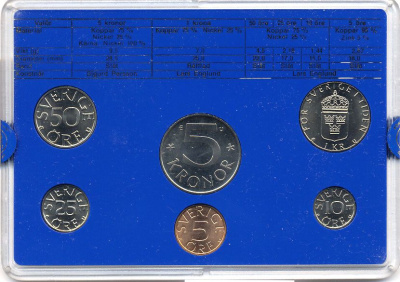 Швеция набор монетного двора из 6 монет 1984 в пластике, Карл XVI Густав (1973- ) KM MS31 UNC 5-4-2-50