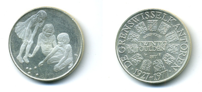 НИДЕРЛАНДЫ 20 ГУЛЬДЕНОВ 1977 1927-1977, ДЕТИ серебро UNC 6-2-4