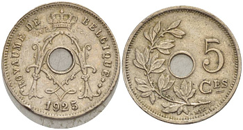 Бельгия 5 сантимов 1925 Belgique, Альберт I (1909-1934) KM 66 медно-никель 4546-126
