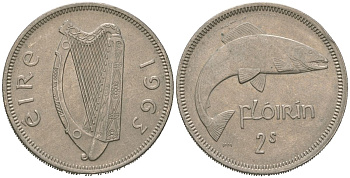 Ирландия 2 шиллинга (флорин) 1963 лосось KM 15a медно-никель 4619-713