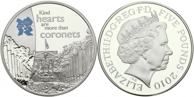 Великобритания 5 фунтов 2010 Елизавета II (1952-2022), XXX летние Олимпийские Игры в Лондоне в 2012, великолепие KM 1148, Spink LO51 серебро PROOF 02-226-23