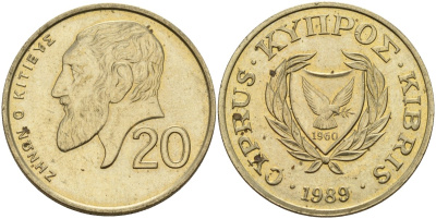 Кипр 20 центов 1989 KM 62.1 никель латунь 4140-811