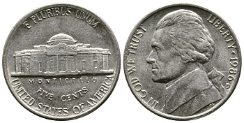 США 5 ЦЕНТОВ 1986 D, ДЖЕФФЕРСОН KM А192 медно-никель 25-1654