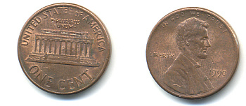 США 1 ЦЕНТ 1990 ЛИНКОЛЬН KM 201b цинк плакированный медью 86-248
