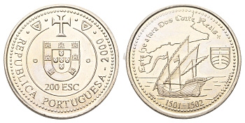 Португалия 200 эскудо 2000 Земля Кортириал KM 729 медно-никель UNC 4677-622