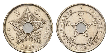 Бельгийское Конго 5 сантимов 1911 KM 17 медно-никель 54-1011