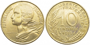 ФРАНЦИЯ 10 САНТИМОВ 1975 ТИП MARIANNE KM 929 медь алюминий никель 105-1218