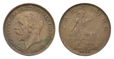 Великобритания 1 фартинг 1929 Георг V (1910-1936) KM 825, Spink 4061 бронза 4664-267