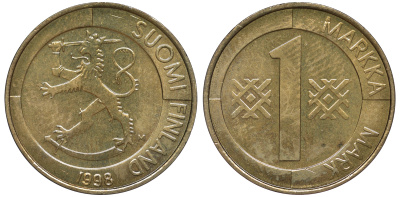 Финляндия 1 марка 1998 M KM 76 алюминиевая бронза UNC 259-513