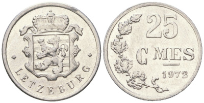 Люксембург 25 сантимов 1972 Герцог Жан (1964-1999) KM 45a алюминий aUNC 4154-134