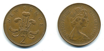 Великобритания 2 пенса 1971 Елизавета II (1952-2022) КМ 916, Spink 4235 (C1) бронза 4110-542