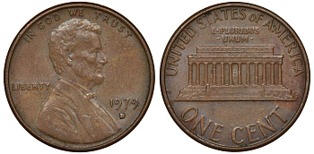 США 1 цент 1979 D, Линкольн KM 201 медь цинк 4122-226