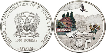 Сан-Томе и Принсипи 1000 добра 1998 Heidiland, цветная эмаль, тираж 10000 экз. KM 93 серебро PROOF 1098-1-13