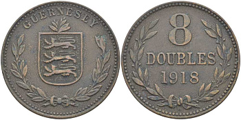 Гернси 8 даблов (дублей) 1918 KM 14 бронза 3996-541