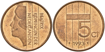 Нидерланды 5 центов 1993 Беатрикс (1980-2013) KM 202 бронза  UNC  4187-336