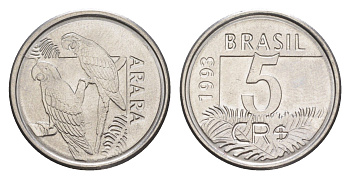 Бразилия 5 крузейро реал 1993 KM 627 нержавеющая сталь UNC 4644-532
