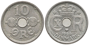 ДАНИЯ 10 ЭРЕ 1924 HCN ; GJ, КРИСТИАН X (1912-1947) KM 822.1 медно-никель 100-1136