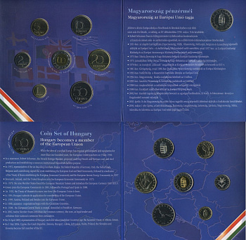 ВЕНГРИЯ ГОСНАБОР ИЗ 8 МОНЕТ 2004 ВСТУПЛЕНИЕ ВЕНГРИИ В ЕВРОСОЮЗ, ПАМЯТНЫЕ 50 ФОРИНТОВ С ГЕРБОМ ЕВРОСОЮЗА, В КАРТОННОМ БУКЛЕТЕ ВUNC 5-6-29