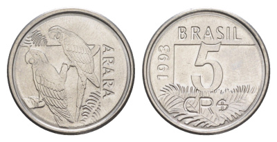 Бразилия 5 крузейро реал 1993 KM 627 нержавеющая сталь UNC 4644-532