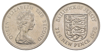 Джерси 10 новых пенсов 1975 герб, Елизавета II (1952-2022) KM 33 медно-никель UNC 4660-232