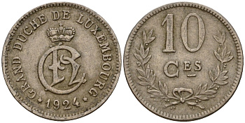 Люксембург 10 сантимов 1924 Шарлотта (1918-1964) KM 34 медно-никель 4584-215