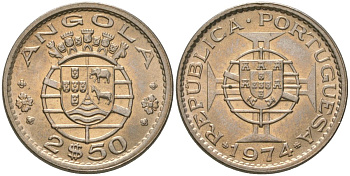 Ангола 2 1/2 эскудо 1974 KM 77 медно-никель UNC 4621-653