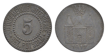 Виттенберге 5 пфеннигов 1917 Funck 606.1, Men18 34522.1 цинк 4639-123