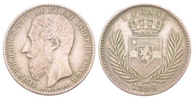 Конго 1 франк 1896 Свободное государство Конго KM 6 серебро 1523-833