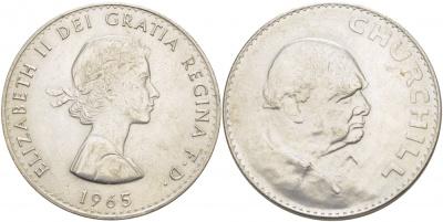 Великобритания 1 крона (5 шиллингов) 1965 Уинстон Черчилль, Елизавета II (1952-2022) KM 910, Spink 4144 медно-никель 107-422