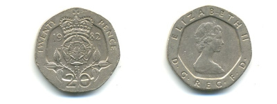 Великобритания 20 пенсов 1982 Елизавета II (1952-2022) KM 931, Spink 4230 (G1) медно-никель 59-344