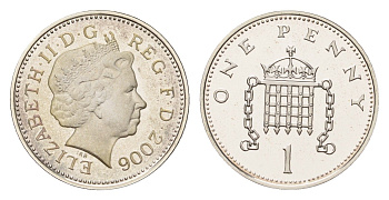 Великобритания 1 пенни 2006 Елизавета II (1952-2022), тираж 8.000 экземпляров KM 986b, Spink B5 серебро PROOF 1095-8-32