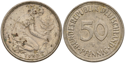 ФРГ 50 пфеннигов 1968 F J. 384, KM 109.1 медно-никель    4602-721