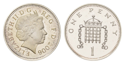 Великобритания 1 пенни 2006 Елизавета II (1952-2022), тираж 8.000 экземпляров KM 986b, Spink B5 серебро PROOF 1095-8-32