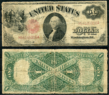 США 1 доллар 1917 высадка Колумба, Джордж Вашингтон, Elliott, Burke Pick 187 (2)  бумага   451-376-1-2