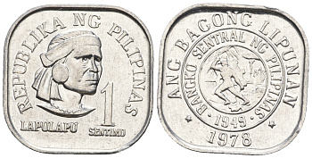 Филиппины 1 сентимо 1978 вождь острова Мактан Лапу-Лапу KM 205 алюминий  UNC  220-1118