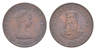 Джерси 1 пенни 1986 башня Святого Клемена KM 54 бронза 4124-951