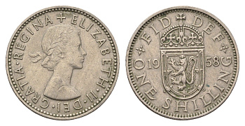 Великобритания 1 шиллинг 1958 Елизавета II (1952-2022), Шотландский герб KM 905, Spink 4148 медно-никель 4695-816