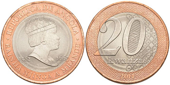 Ангола 20 кванза 2014 Королева Зинга Мбанди Нгола (1582-1663) KM 111 биметалл aUNC 69-122